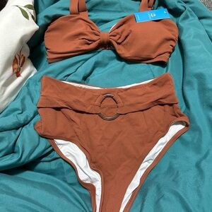 Cupshe Ribbed 2-Piece, High Wasted Bathing Suit